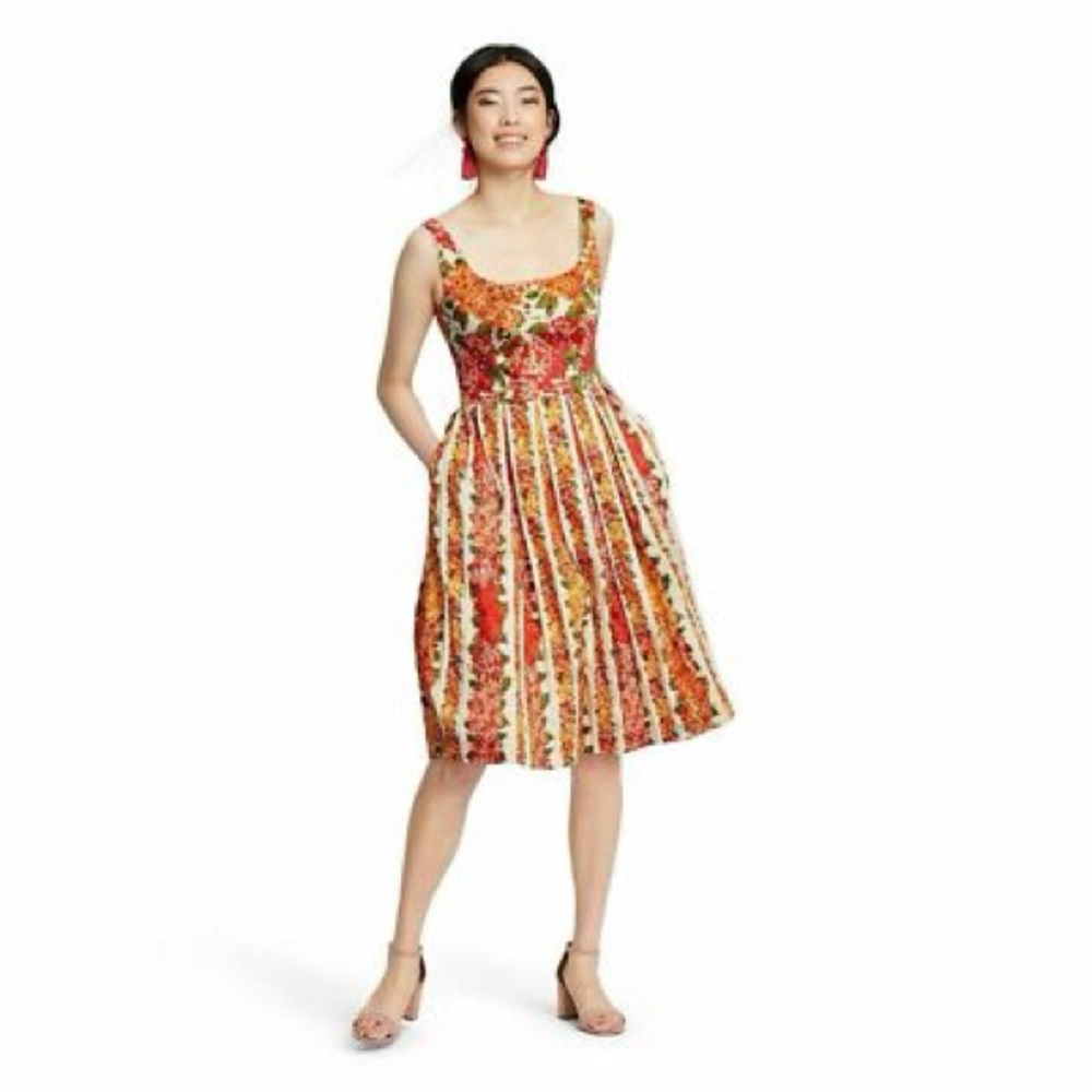 Isaac Mizrahi Red & Cream Floral Midi Dress
